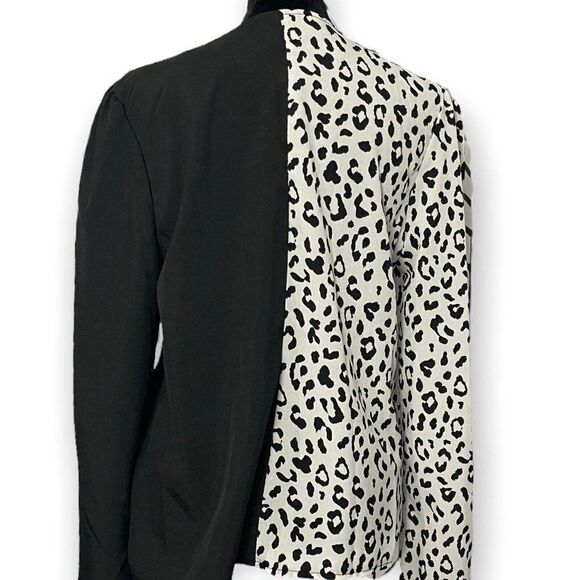 Shein Black White Animal Print Colorblock Blouse US SIZE 6 Casual Long Sleeve - Picture 4 of 6